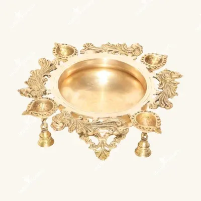 Brass Urli with Diyas & Bells
