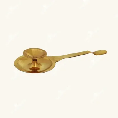 Brass Aarti Spoon with Plate Base