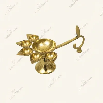 Brass 5-Wick Aarti Diya 7 Inch