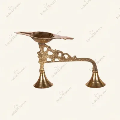 Brass Double stand Diya Lamp with Arch Handle