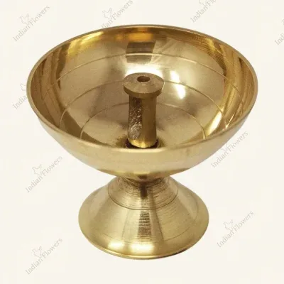 Large Brass Pooja Deepam with Central Wick Holder